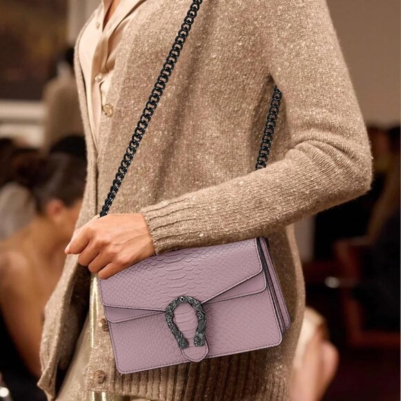 ⚡ Women's Light Pink Snake Vegan Leather Print Casual Satchel Crossbody Handbag - Picture 2 of 7